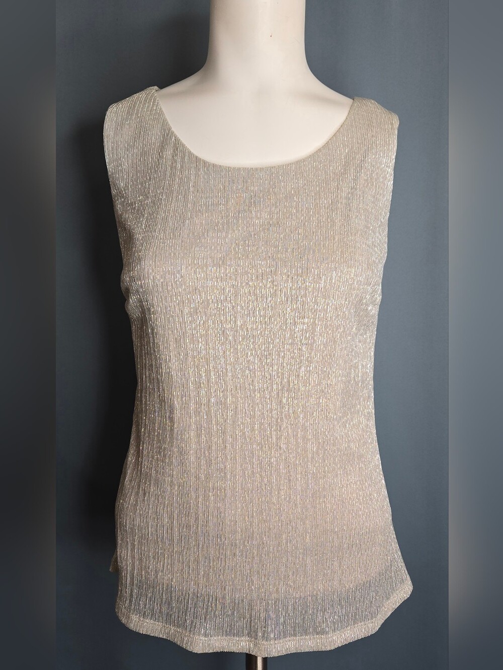 R&M Richards Silver Metallic Shimmer Sleeveless Lined Gala Tank Top NWOT 8